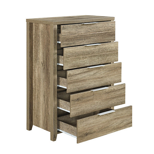 4 Pieces Bedroom Suite Natural Wood Like Mdf Structure Double Size Oak Colour Bed, Bedside Table & Tallboy