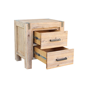 4 Pieces Bedroom Suite In Solid Wood Veneered Acacia Construction Timber Slat Single Size Oak Colour Bed, Bedside Table