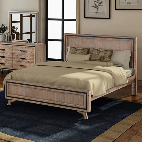 Queen Size Silver Brush Bed Frame In Acacia Wood Construction