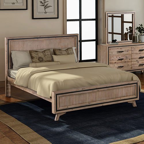 Queen Size Silver Brush Bed Frame In Acacia Wood Construction