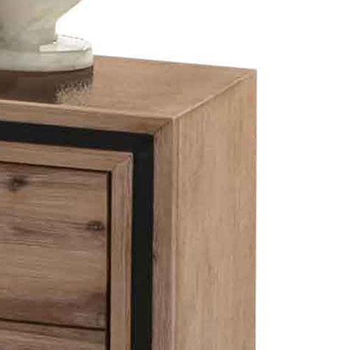 Bedside Table 2 Drawer Night Stand With Solid Acacia Storage In Sliver Brush Colour