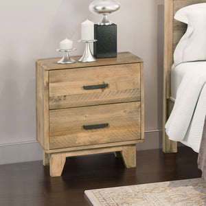 Bedside Table 2 Drawers Night Stand Solid Wood Storage Light Brown Colour