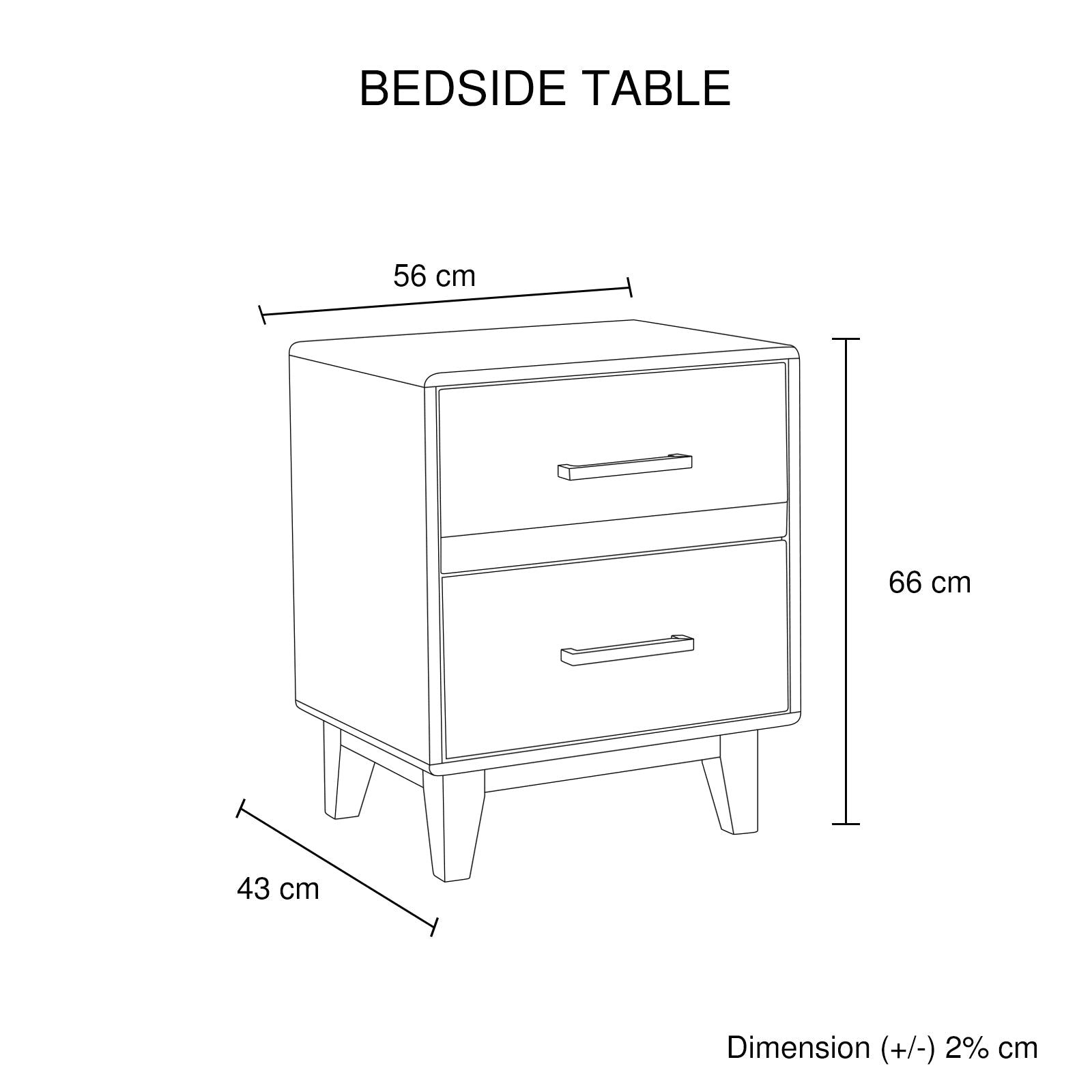 Bedside Table 2 Drawers Night Stand Solid Wood Storage Light Brown Colour