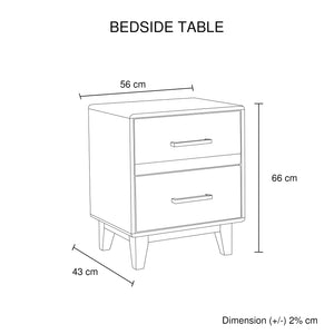 Bedside Table 2 Drawers Night Stand Solid Wood Storage Light Brown Colour