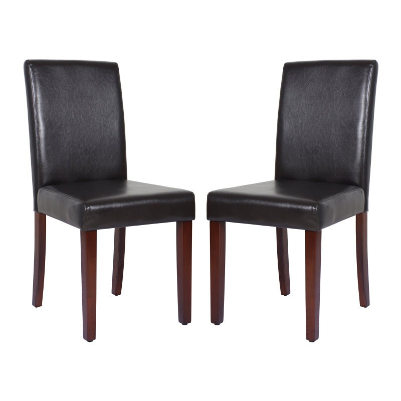 Melbournians Furniture 2X Wooden Frame Brown Leatherette Dining Chairs With Solid Pine Legs
