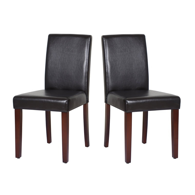 Melbournians Furniture 2X Wooden Frame Brown Leatherette Dining Chairs With Solid Pine Legs