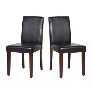 Melbournians Furniture 2X Wooden Frame Brown Leatherette Dining Chairs With Solid Pine Legs