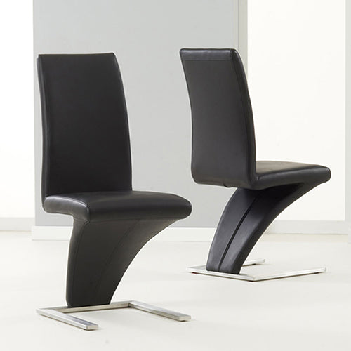 2X Z Shape Black Leatherette Dining Chairs With Stainless Base