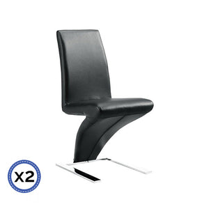 2X Z Shape Black Leatherette Dining Chairs With Stainless Base