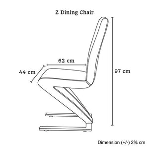 2X Z Shape Black Leatherette Dining Chairs With Stainless Base