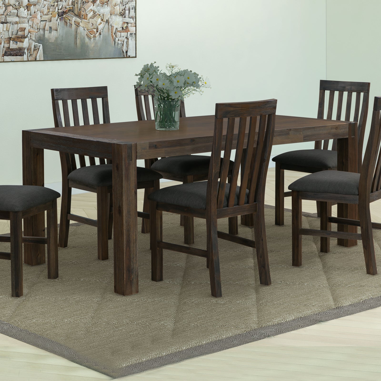 Dining Table 180Cm Medium Size With Solid Acacia Wooden Base In Chocolate Colour