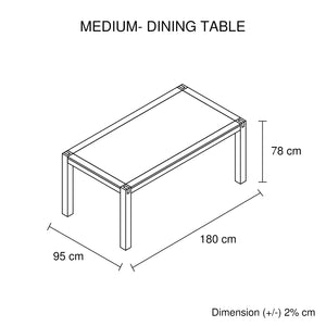 Dining Table 180Cm Medium Size With Solid Acacia Wooden Base In Chocolate Colour