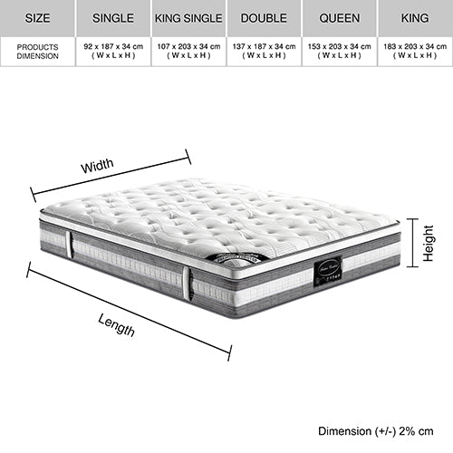 Mattress Euro Top King Size Pocket Spring Coil With Knitted Fabric Medium Firm 34Cm Thick