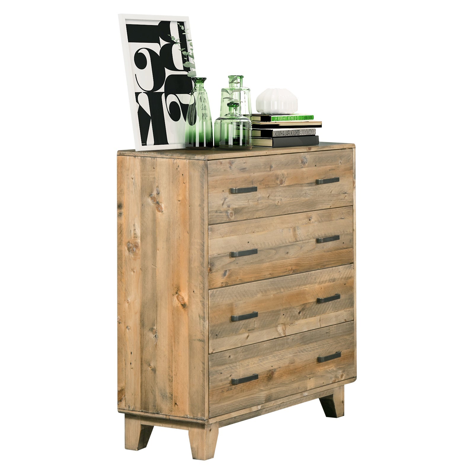 Tallboy With 4 Storage Drawers In Wooden Light Brown Colour