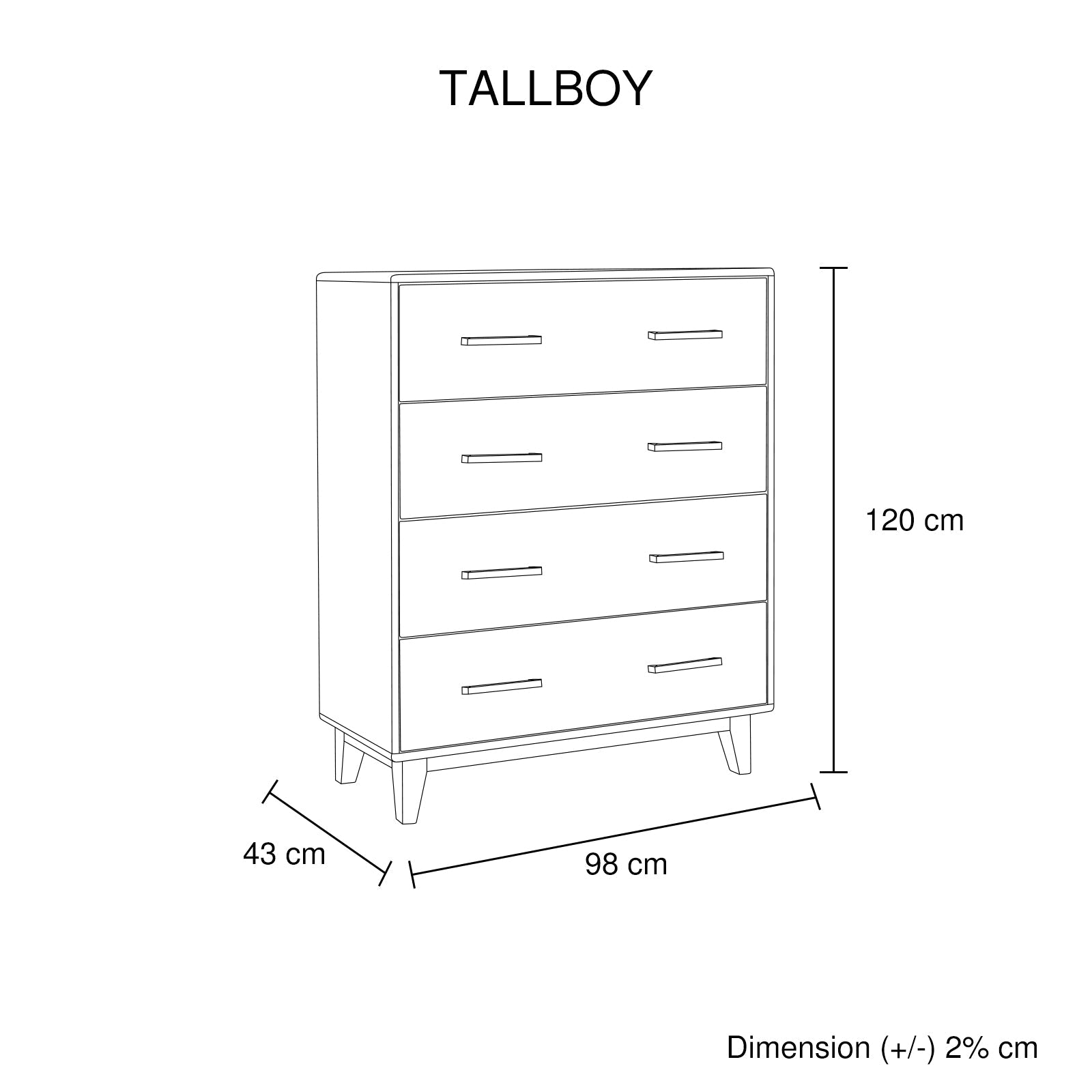 Tallboy With 4 Storage Drawers In Wooden Light Brown Colour