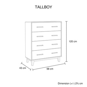 Tallboy With 4 Storage Drawers In Wooden Light Brown Colour