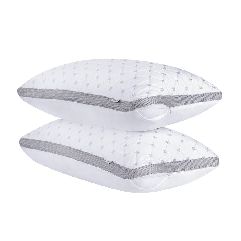 Luxury Bamboo Cooling Twin Pack Plush Down-Like Pillows With 2 Bonus Quilted Waterproof Protectors