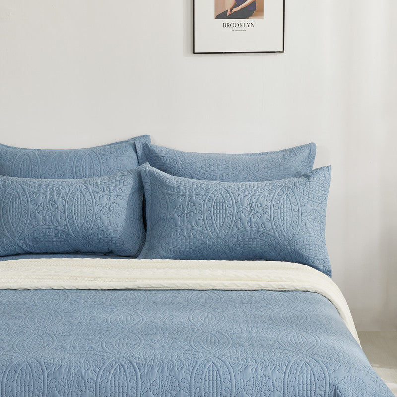 Lisbon Quilted 3 Pieces Embossed Coverlet Set-Queen/Double Blue