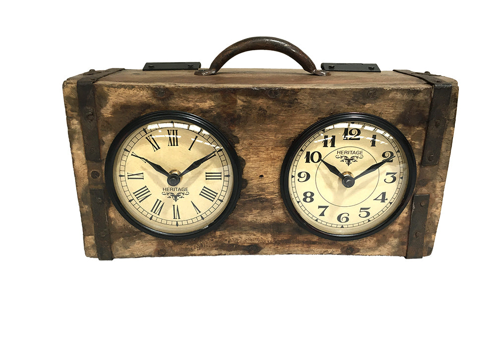 Table Clock - Brick Mould Dual Dial