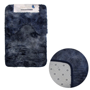 2 Pce 2-Toned Extra Light Weighted Shaggy Fluffy Bath Mat Set Navy