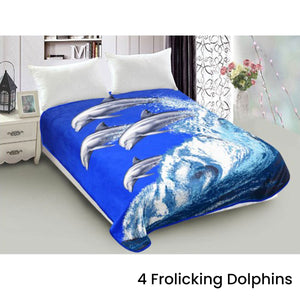 800Gsm Luxury Reversible Animal Mink Blanket Queen 200 X 240Cm Frolicking Dolphins