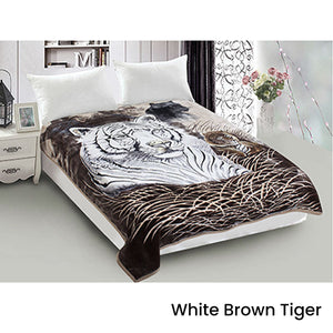 800Gsm Luxury Reversible Animal Mink Blanket Queen 200 X 240 Cm White Brown Tiger