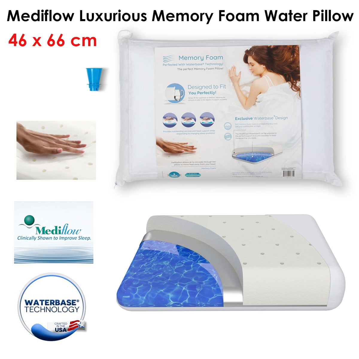 Mediflow Luxurious Memory Foam Water Pillow 46 X 66 Cm