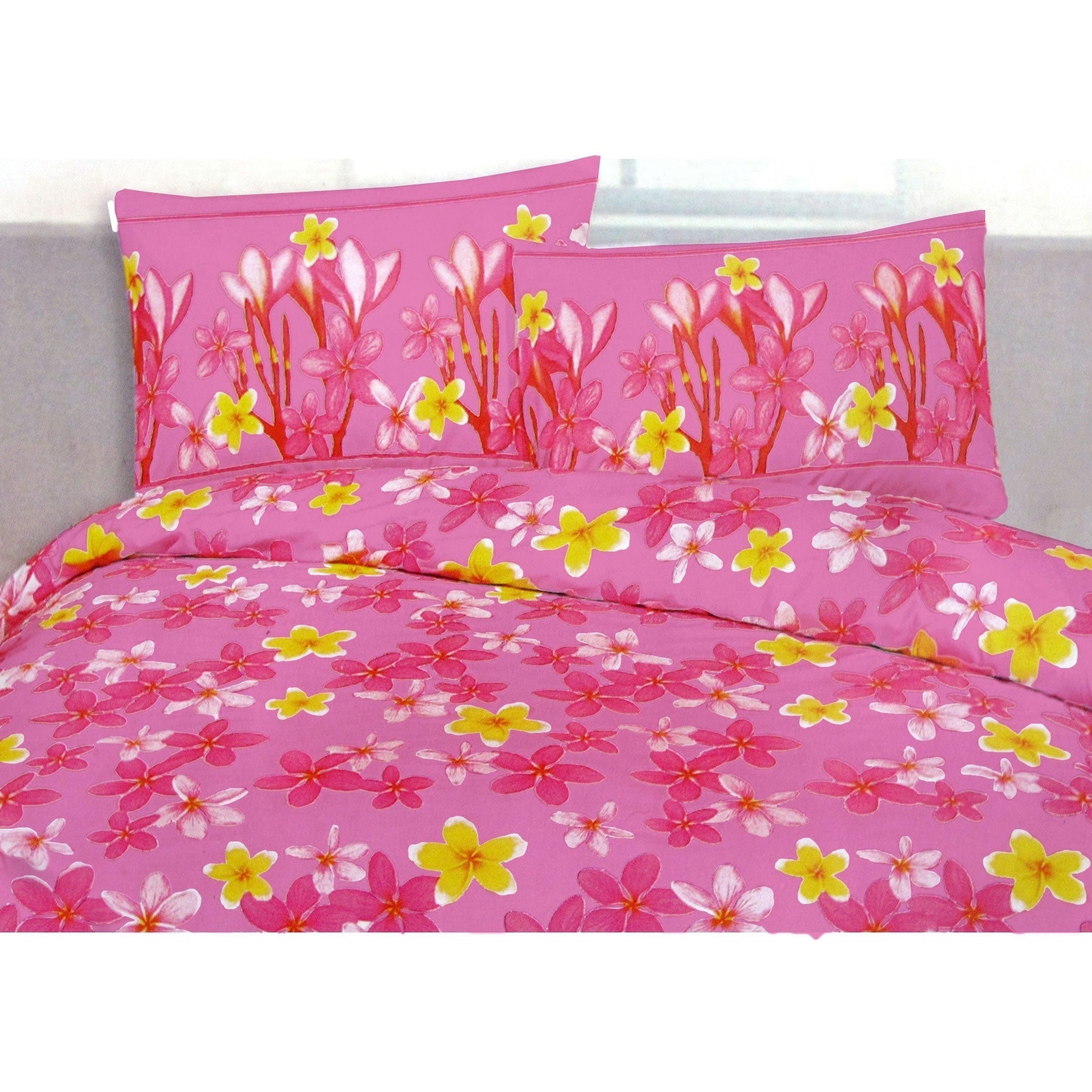 225Tc Polyester Cotton Frangipani Jungle Pink Quilt Cover Set King