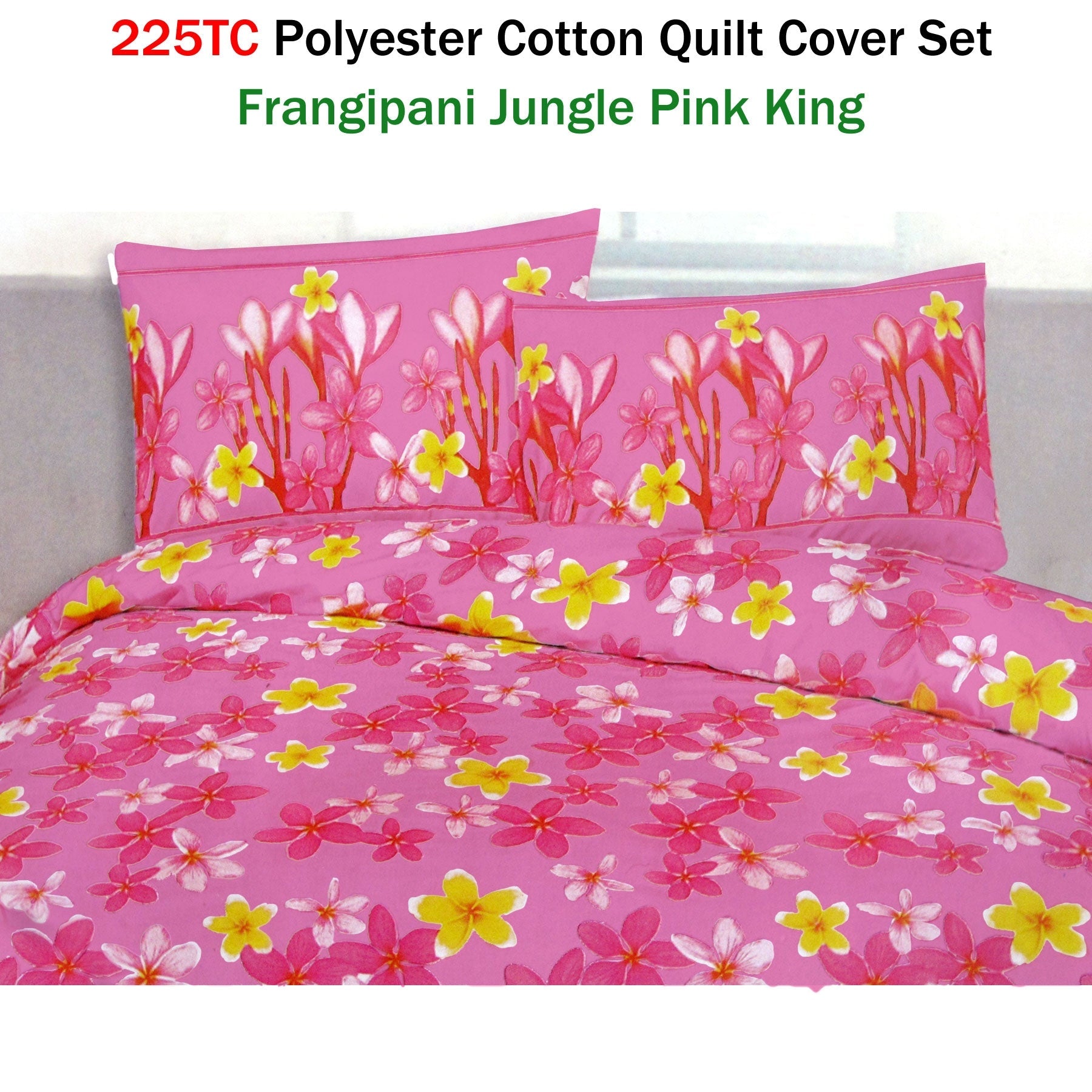 225Tc Polyester Cotton Frangipani Jungle Pink Quilt Cover Set King