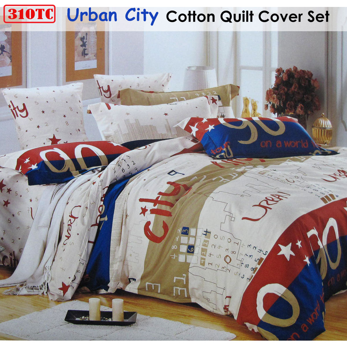 310Tc Urban City Cotton Printed Quilt Cover Set Single