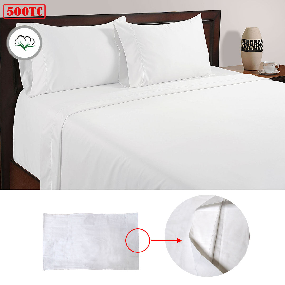 500Tc 100% Cotton Sheet Set White Queen