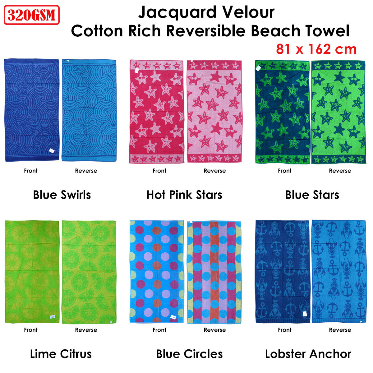 Jacquard Velour Reversible Beach Towel Blue Lobster Anchor