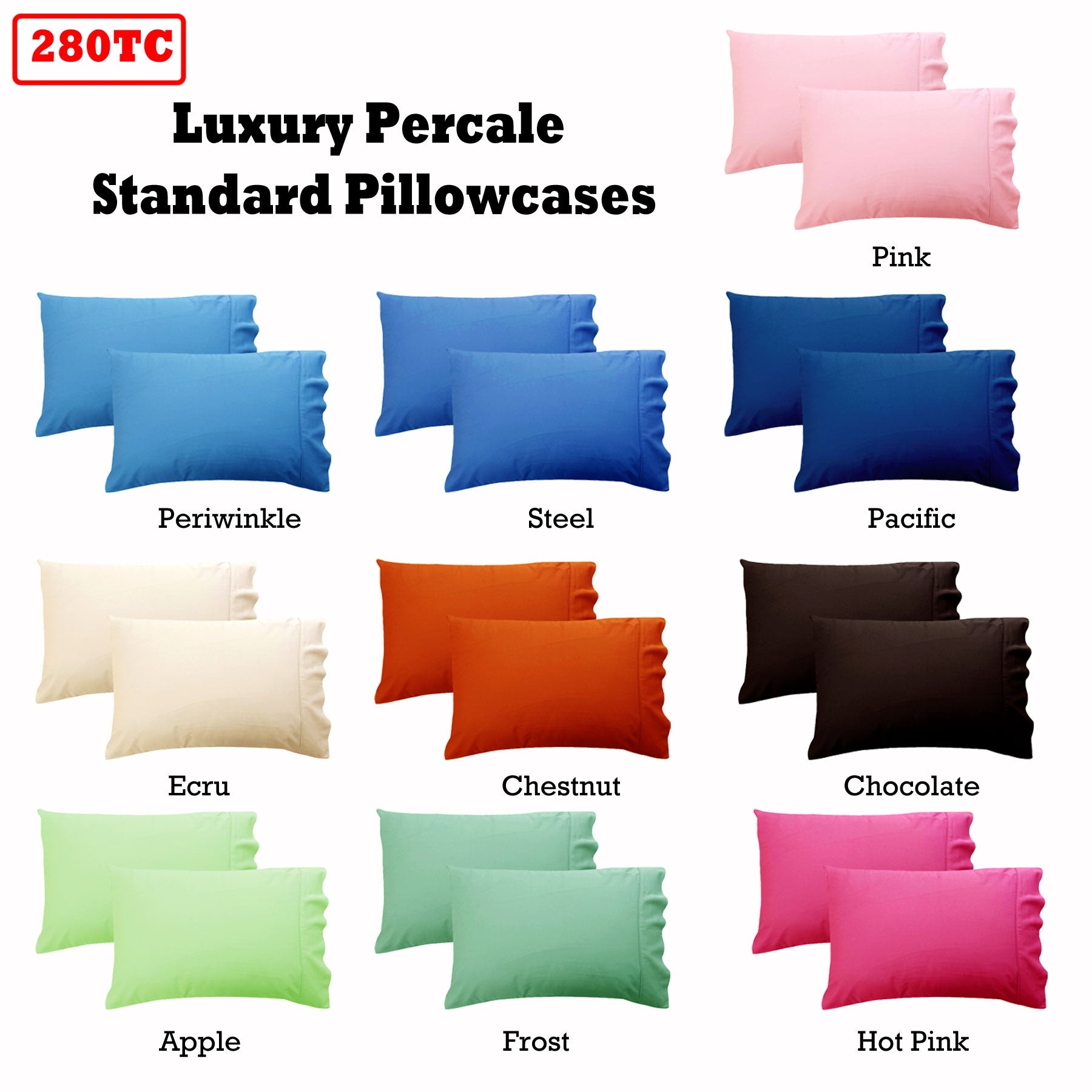 280Tc Luxury Percale Standard Pillowcases Apple