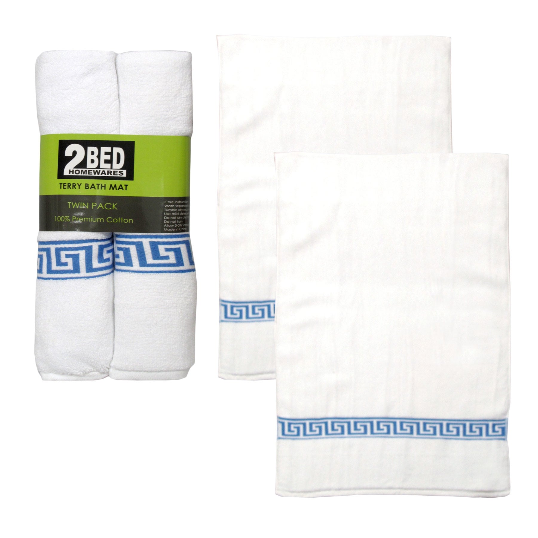 Set Of 2 Greek Key Bath Mats White