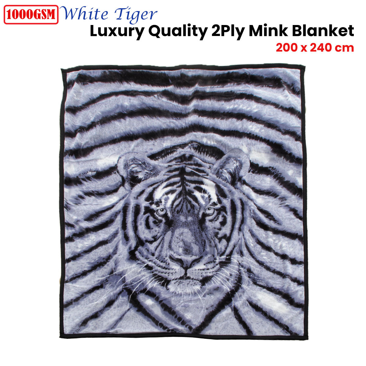 1000Gsm White Tiger Luxury Quality 2 Ply Mink Blanket 200 X 240 Cm