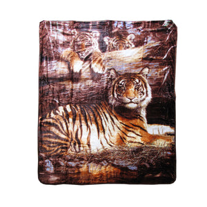 375Gsm 1 Ply 3D Print Faux Mink Blanket Queen 200X240 Cm Tiger Family