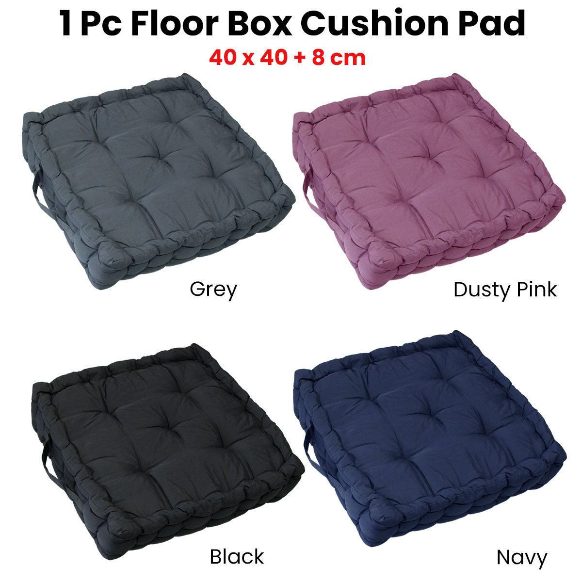 1 Pc Floor Box Cushion Pad 40 X 40+ 8 Cm Black