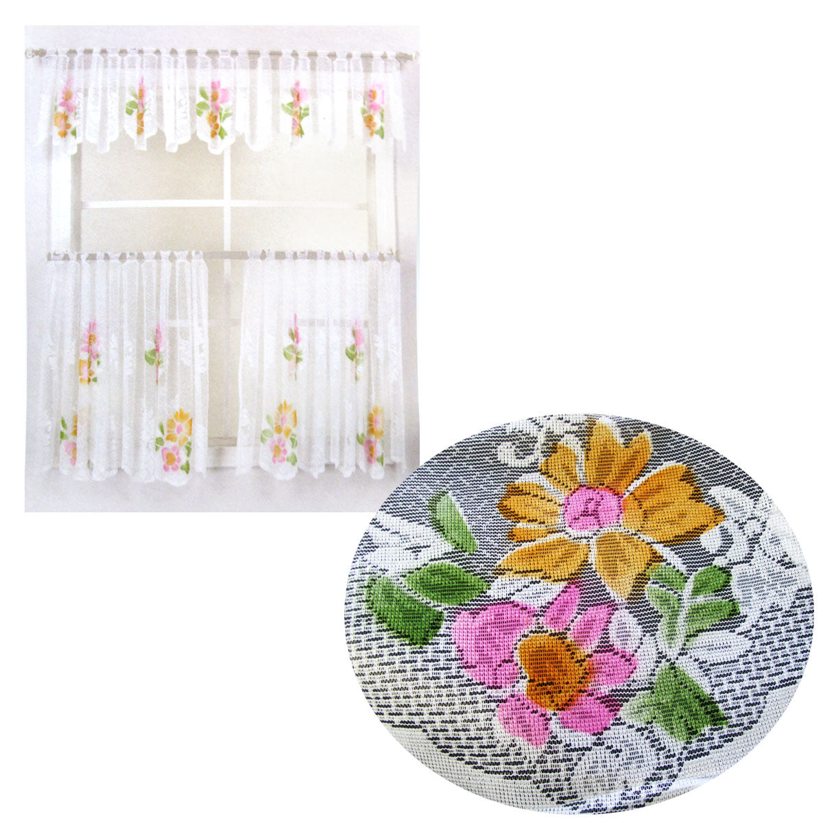 Assorted Brands 3 Pce Cafe Blooms Lace Kitchen Curtain Set