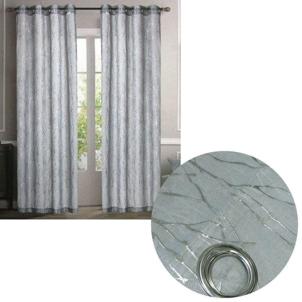 Pair Of Sheer Eyelet Curtains Grey With Silver Foils 137 X 213 Cm