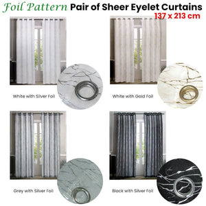 Pair Of Sheer Eyelet Curtains Grey With Silver Foils 137 X 213 Cm