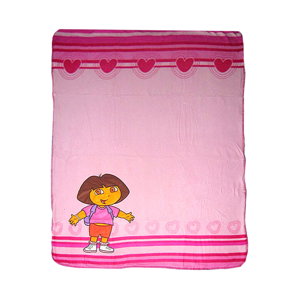 Caprice Polar Fleece Throw Rug Dora Explorer Thick And Embroidered Pink Heart 127 X 152 Cm