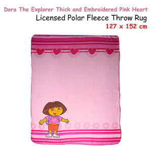 Caprice Polar Fleece Throw Rug Dora Explorer Thick And Embroidered Pink Heart 127 X 152 Cm