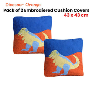 Pack Of 2 Dinosaur Embroidered Quilted Cushion Covers 43 X Cm