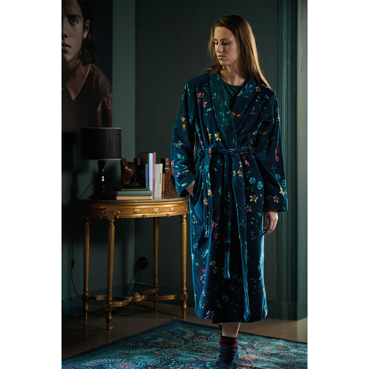 Pip Studio Les Fleurs Cotton Bath Robe Blue M