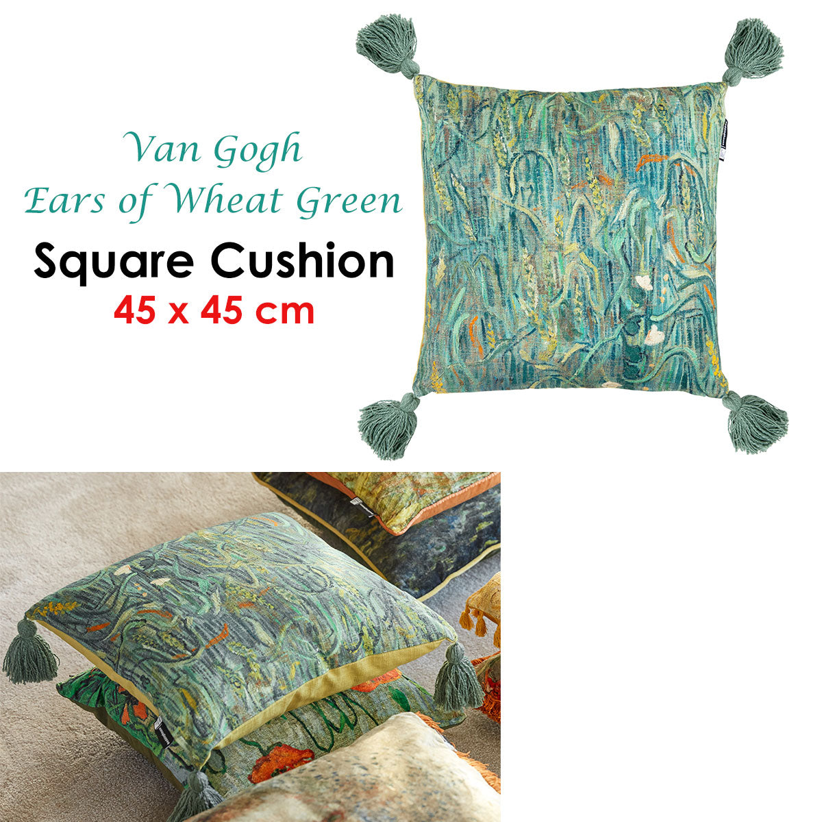 Bedding House Van Gogh Ears Of Wheat Green Filled Square Cushion