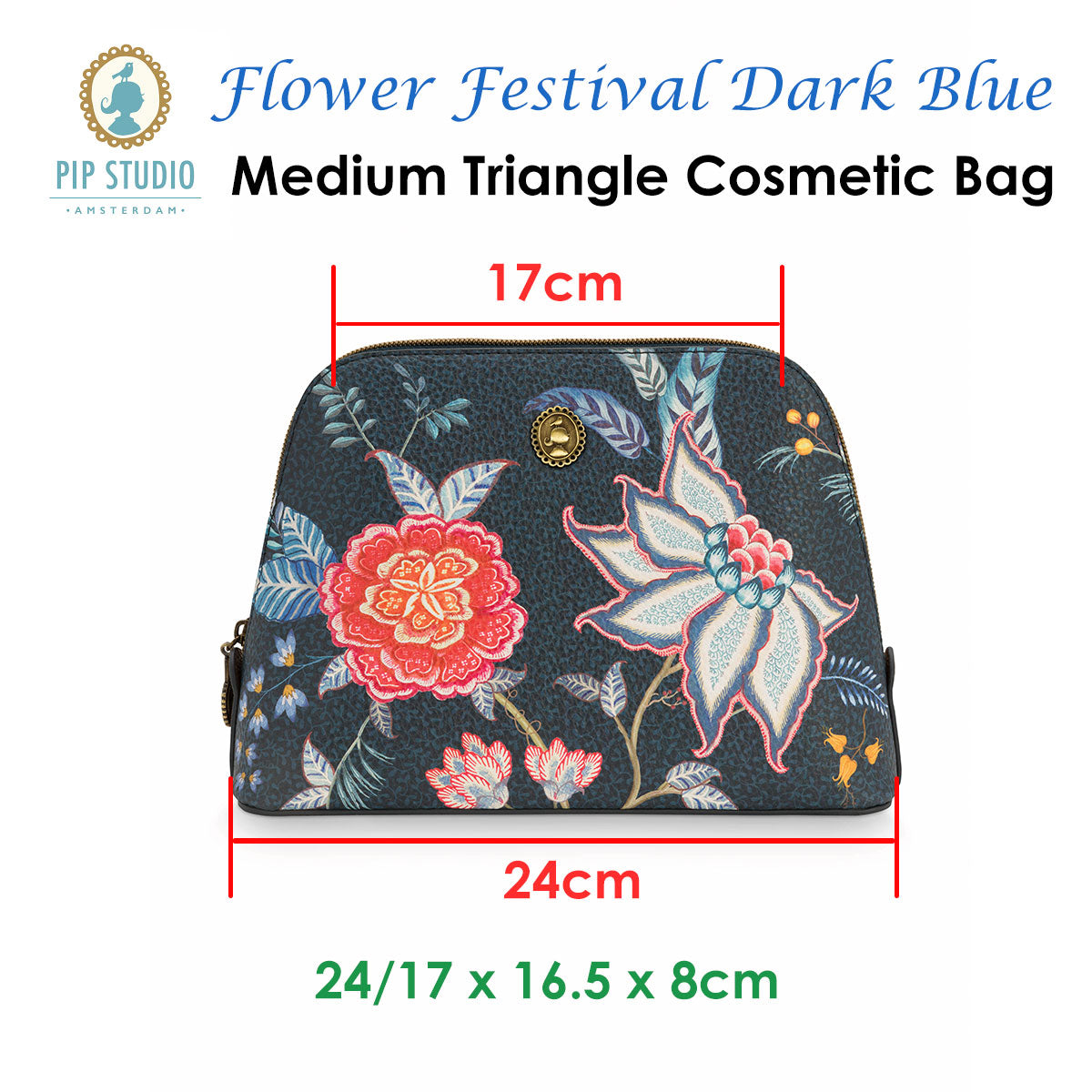 Pip Studio Flower Festival Dark Blue Medium Triangle Cosmetic Bag