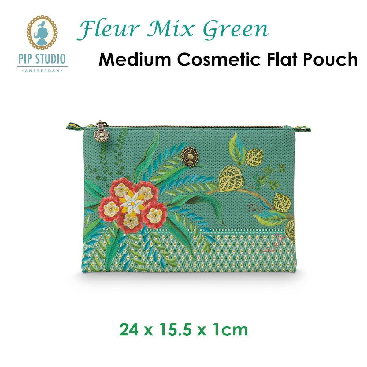 Pip Studio Fleur Mix Green Medium Cosmetic Flat Pouch