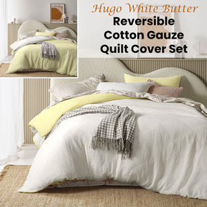 Vintage Design Homewares Hugo Reversible White Butter Cotton Gauze Quilt Cover Set