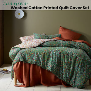 Accessorize Lisa Green Washed Cotton Printed Quilt Cover Set