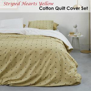 Vtwonen Striped Hearts Yellow Cotton Quilt Cover Set